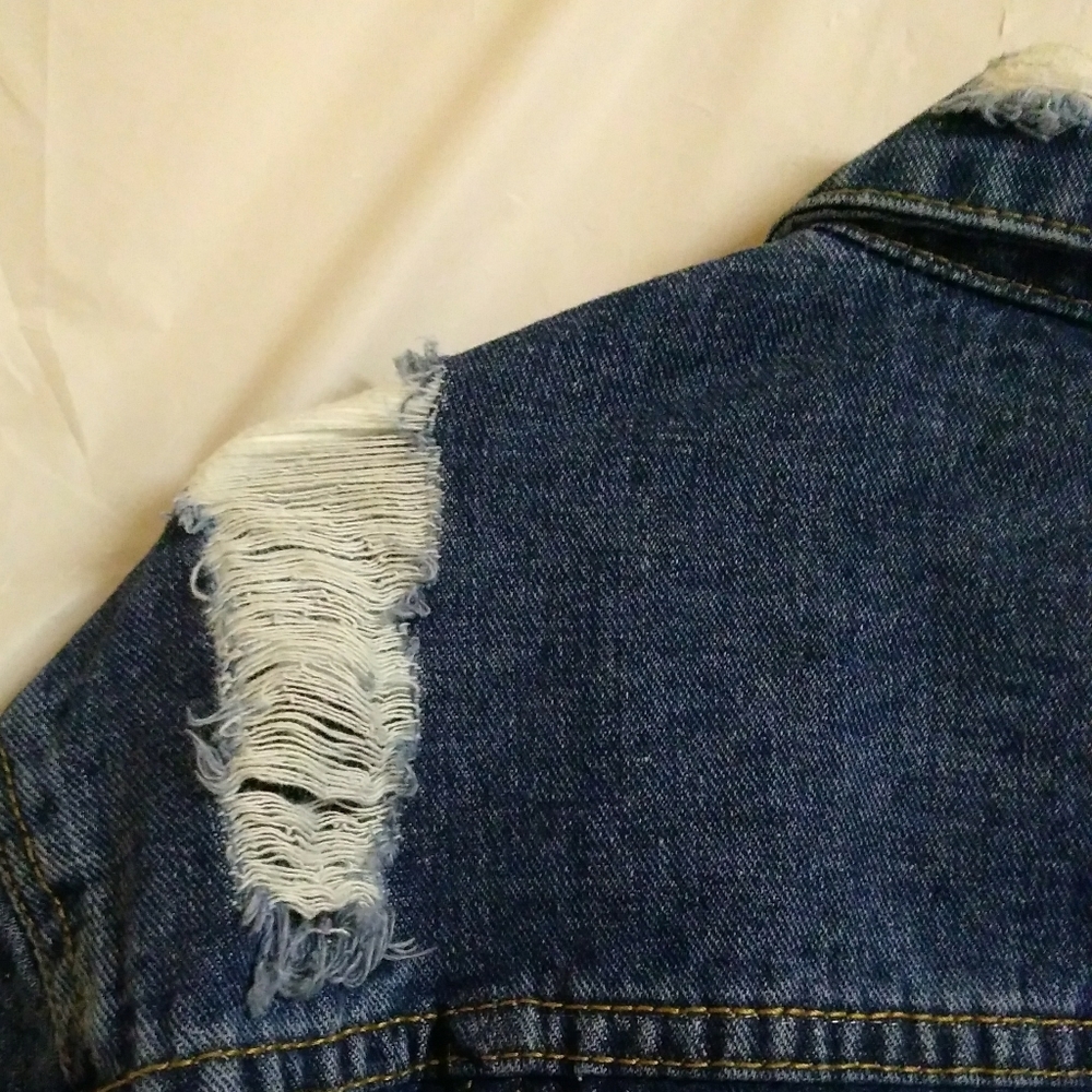 Cute New Rocker Jean Jacket Distressed Plus Size - Picture 8 of 8